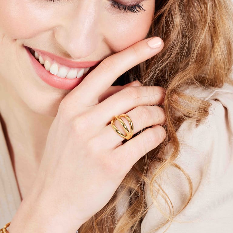 Gerecycleerd stainless steel 18 karaat goldplated ring aglae