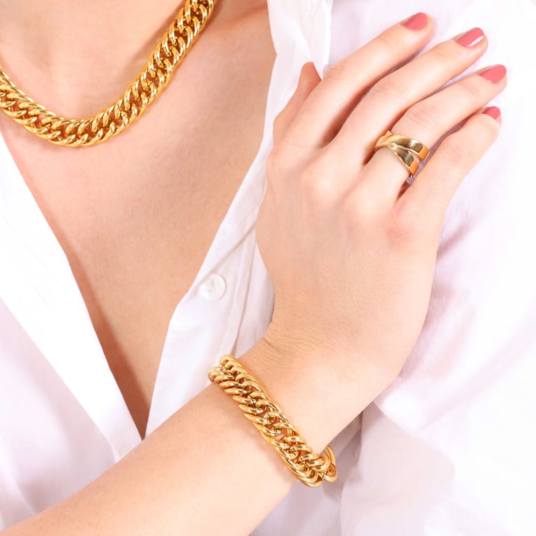 Stalen goldplated fantasiearmband voor dames