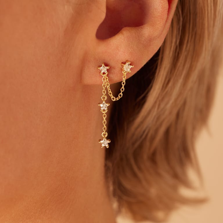 Zilveren goldplated oorknoppen ster voor dames