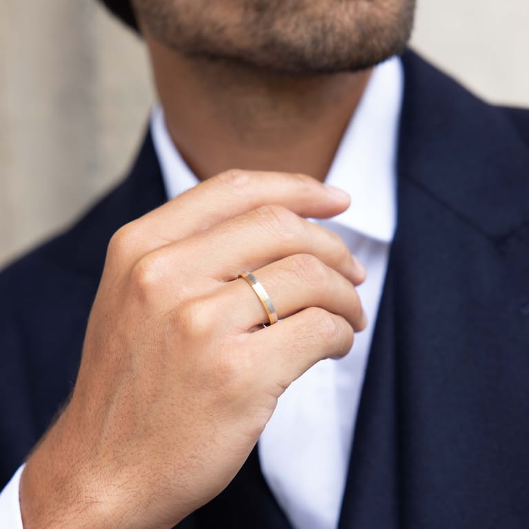 Bicolor-Trauring für Herren, 375 Gold, 3 mm, Lina TW 310