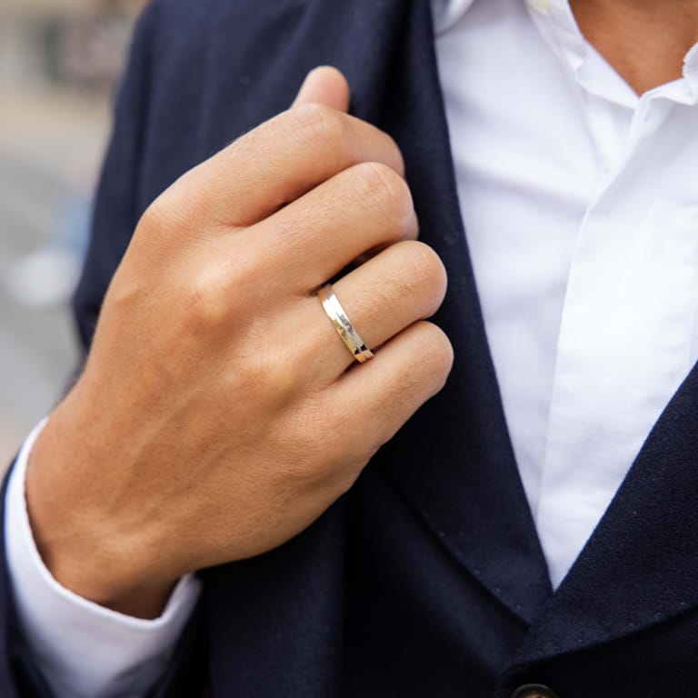 Bicolor-Trauring für Herren, 585 Gold, 4 mm, Vera TW 459