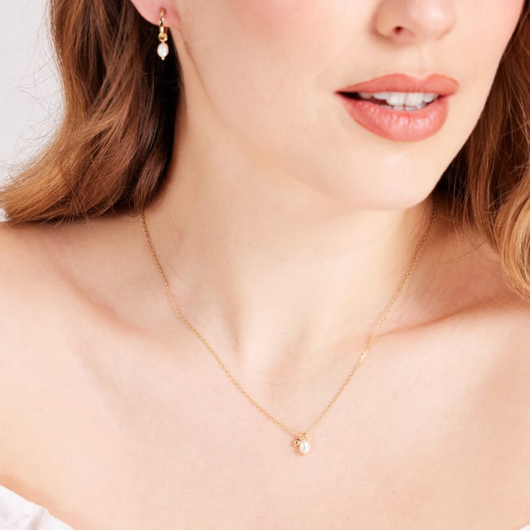 Zilveren goldplated sieradenset met parel voor dames