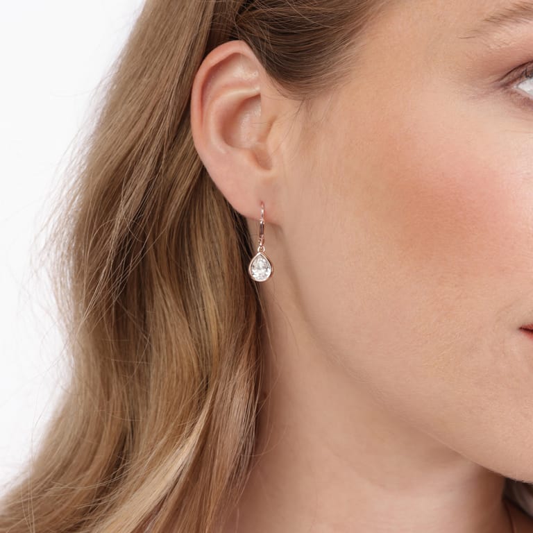 Zilveren roseplated oorhangers druppel kristal voor dames