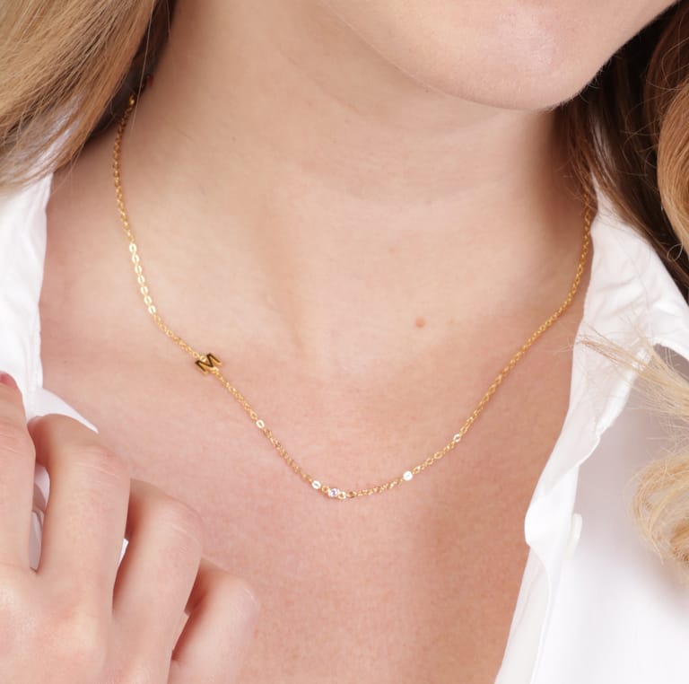 Zilveren goldplated ketting letter+geboortesteen