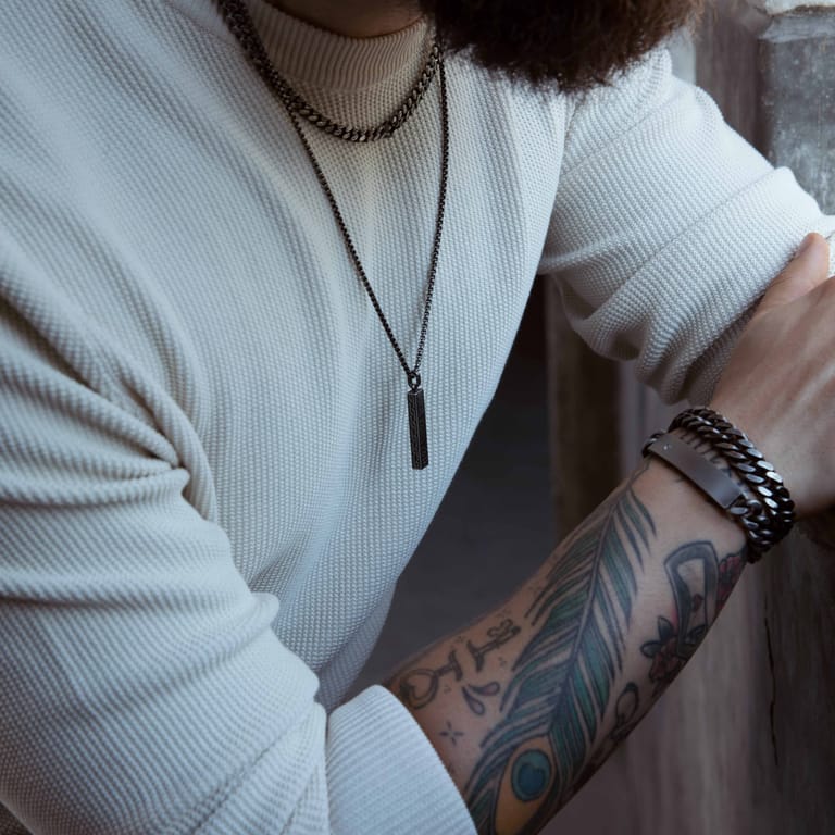 Gerecycled stainless steel herenarmband plaat zirkonia zwart antique