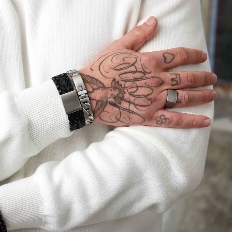 Gerecycled stainless steel heren zegelring anique finish