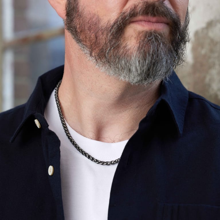 Gerecycled stalen herenketting spiga antique finish