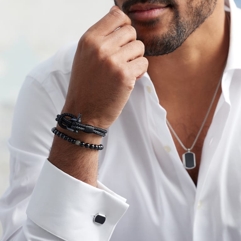 Stalen herenarmband boeisluiting zwart/zwart