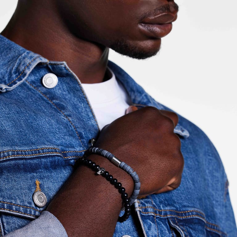 Gerecycled stalen herenarmband natuursteen black agate