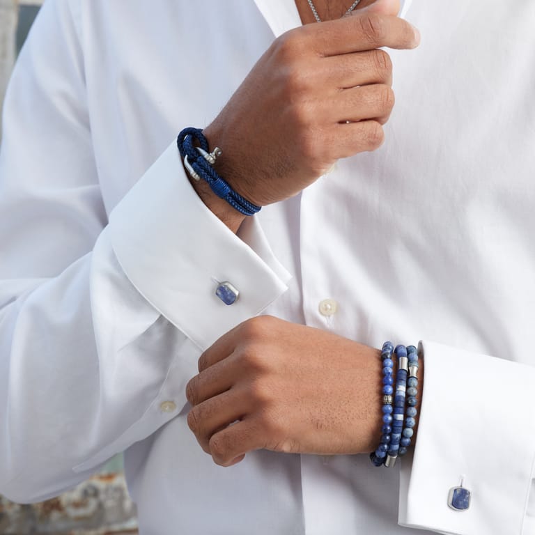 Gerecycleerd stainless steel herenarmband natuursteen sodalite