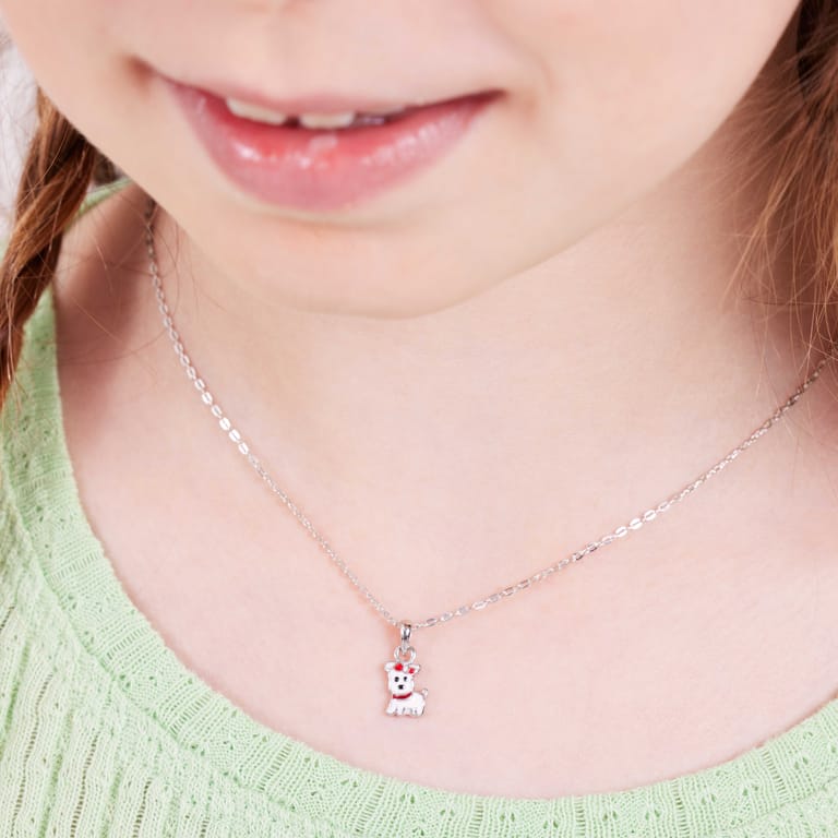 Zilveren ketting met hanger enamel hond