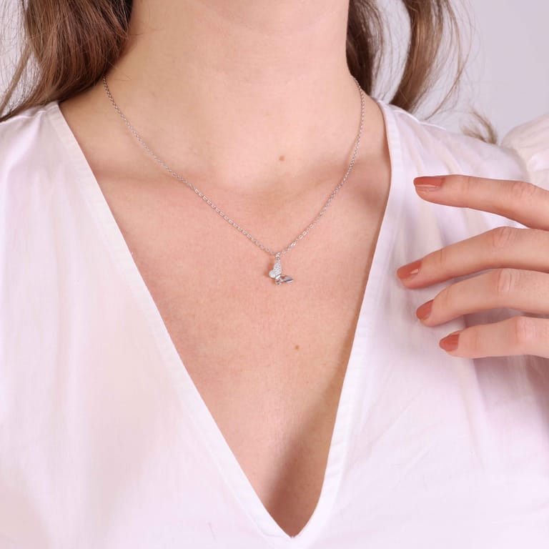 Zilveren ketting met hanger vlinder zirkonia voor dames