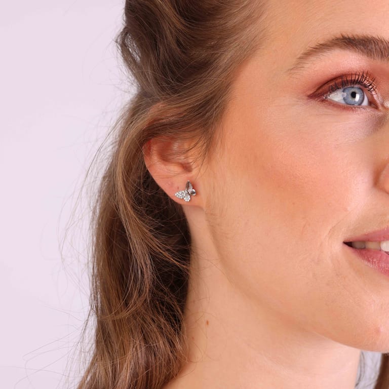 Zilveren oorknoppen vlinder zirkonia voor dames