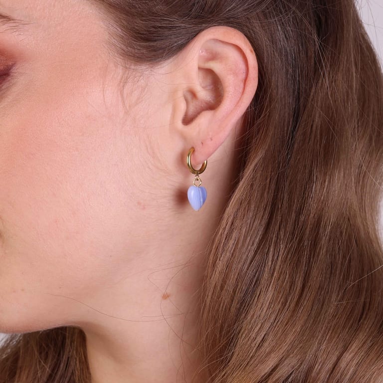LuLu Jewels stalen goldplated oorringen met hart blauwe agaat voor dames