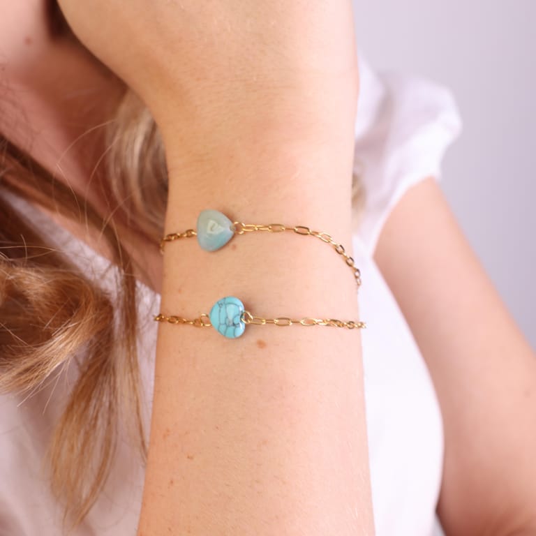 Stainless steel goldplated armband met hart turkoois
