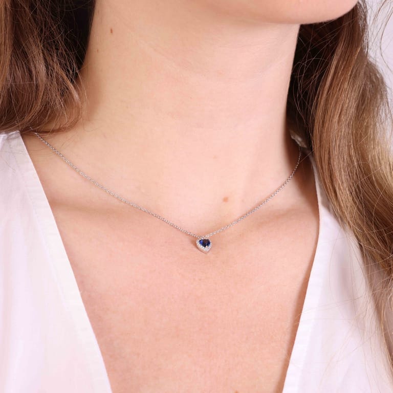 Zilveren ketting met hanger hart blauw