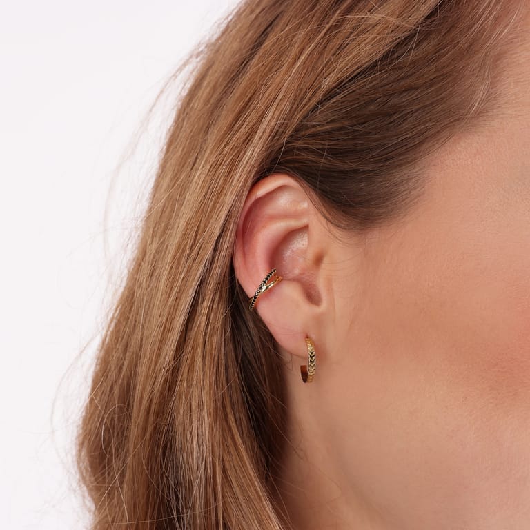 Zilveren goldplated earcuff kruis met zirkonia voor dames