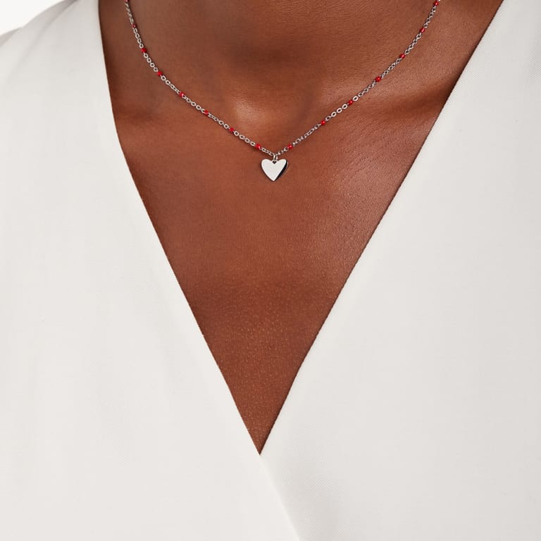 Stalen ketting met hanger hart rood