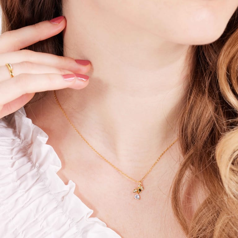 Zilveren goldplated ketting met hanger roos met zirkonia voor dames