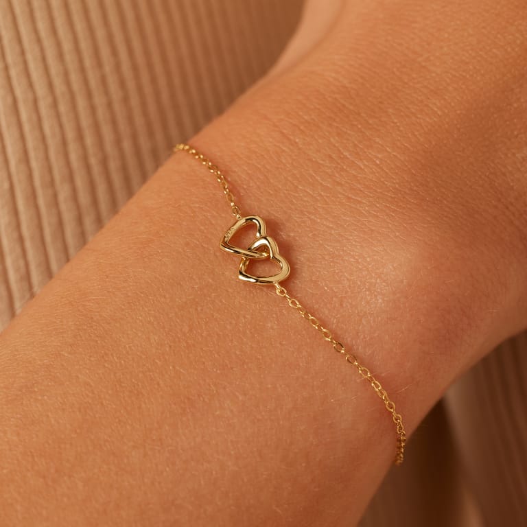Armband, Silber 925, vergoldet, 2 Herzen
