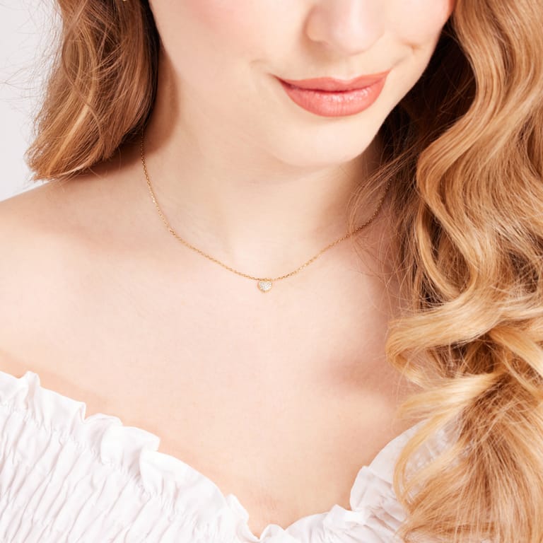 Zilveren goldplated ketting met hanger hart met zirkonia voor dames
