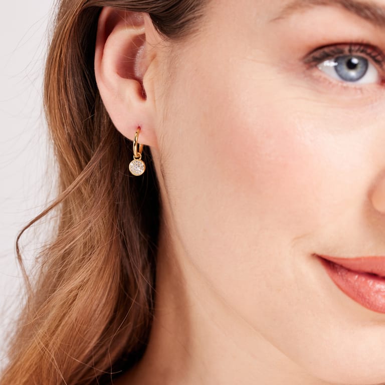 Zilveren goldplated oorbellen rond met zirkonia