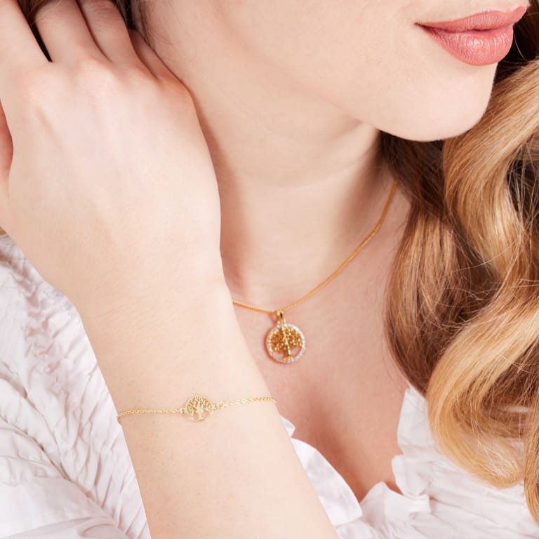 Zilveren goldplated armband levensboom voor dames