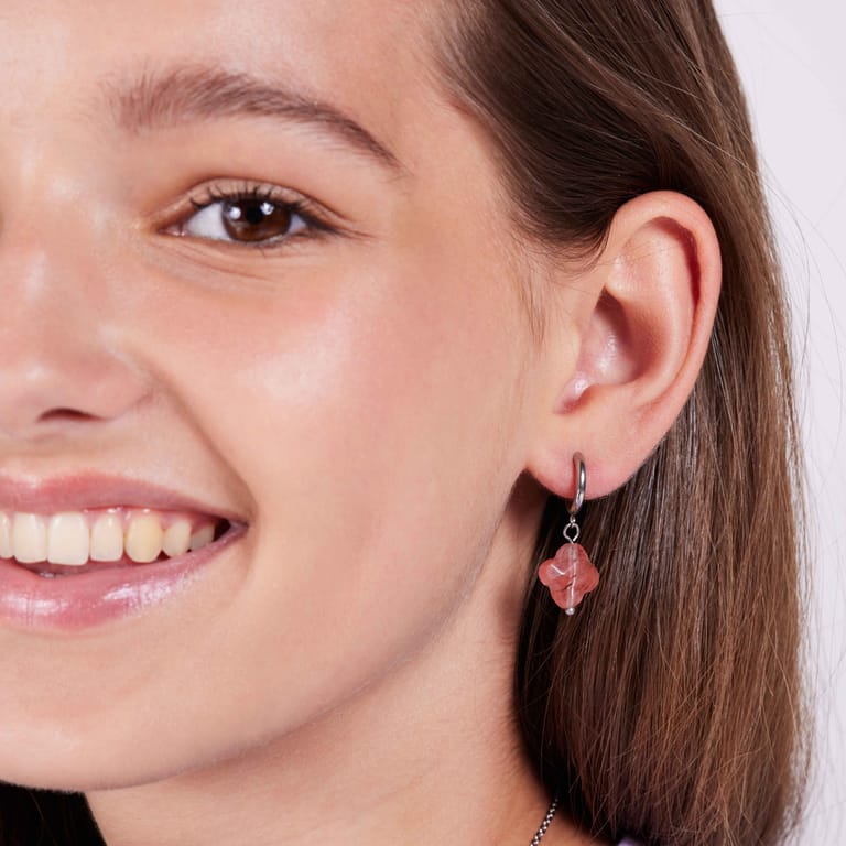 Ohrringe aus Edelstahl mit Rhodonit-Anhänger