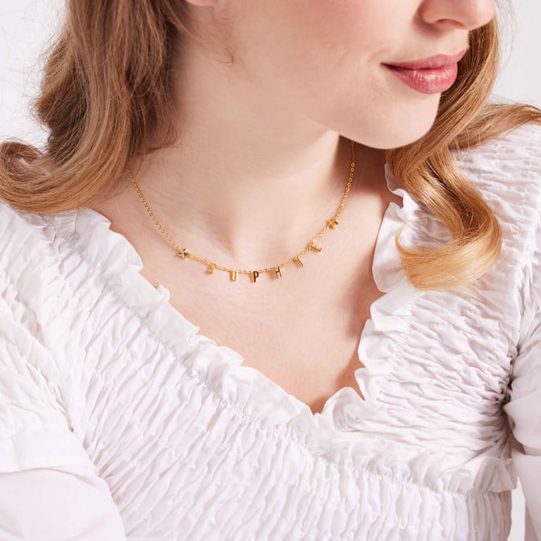 Zilveren goldplated naamketting met hanger ster voor dames