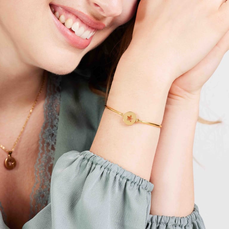 Stalen goldplated fantasiearmband met hanger voor dames