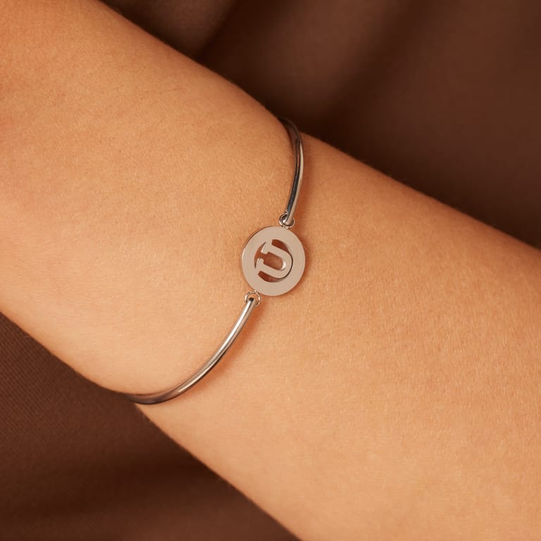 Stainless steel armband met letter - U