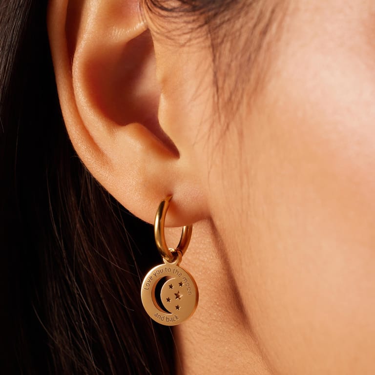 Stalen goldplated oorringen met hanger voor dames