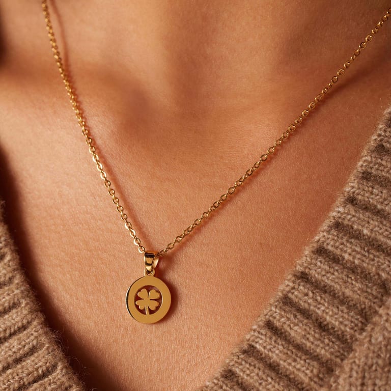 Stalen goldplated ketting met hanger munt voor dames
