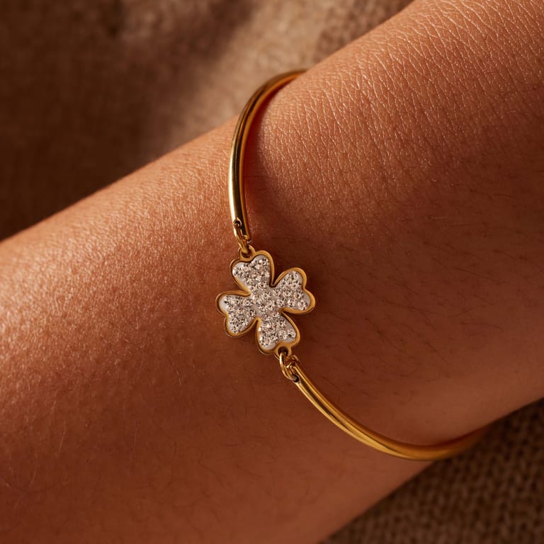 Stalen goldplated armband klaver