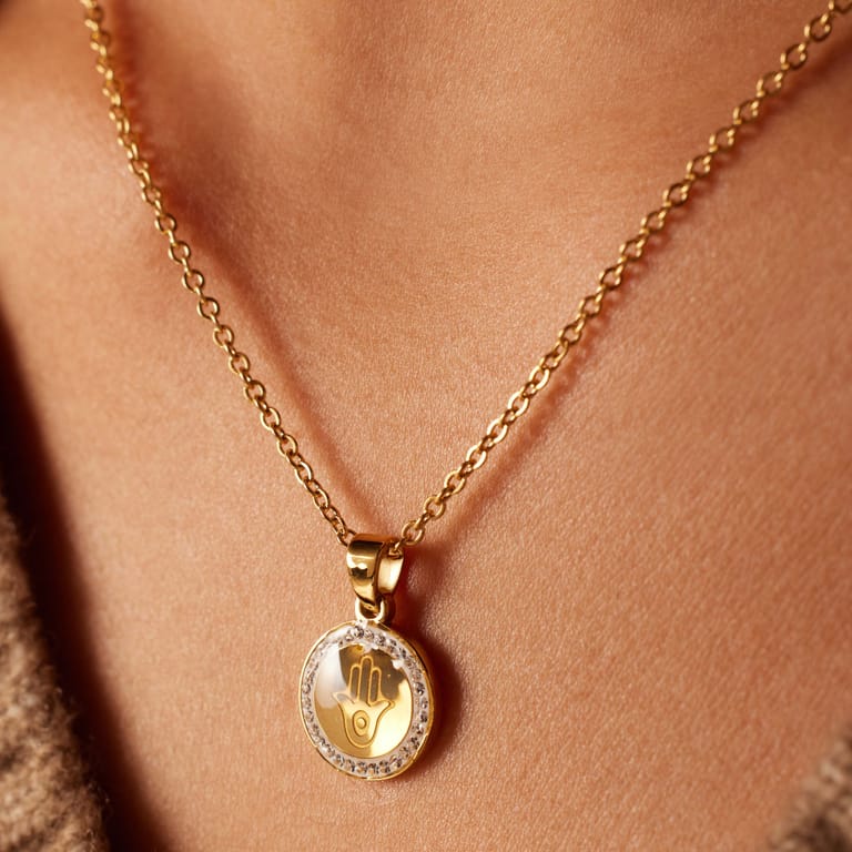 Stalen goldplated ketting met hanger munt voor dames