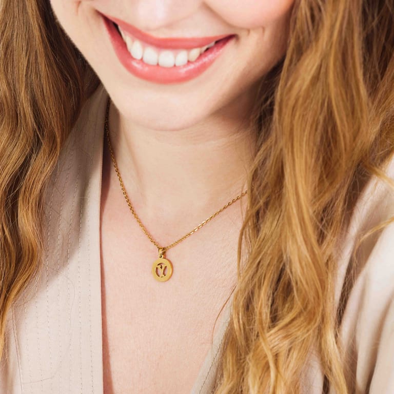 Stainless steel goldplated ketting met letter - Y