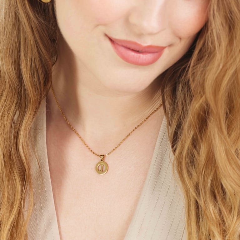Stalen goldplated ketting met letterhanger J voor dames