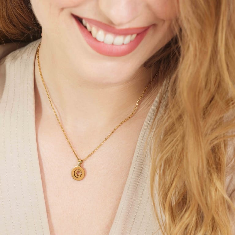 Stalen goldplated ketting met letterhanger G voor dames