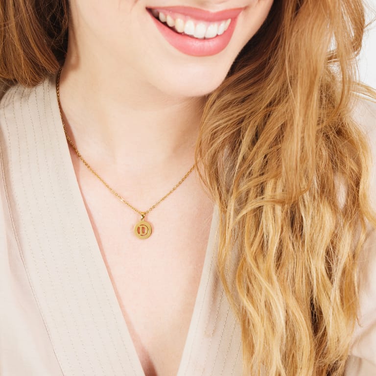 Stalen goldplated ketting met letterhanger D voor dames
