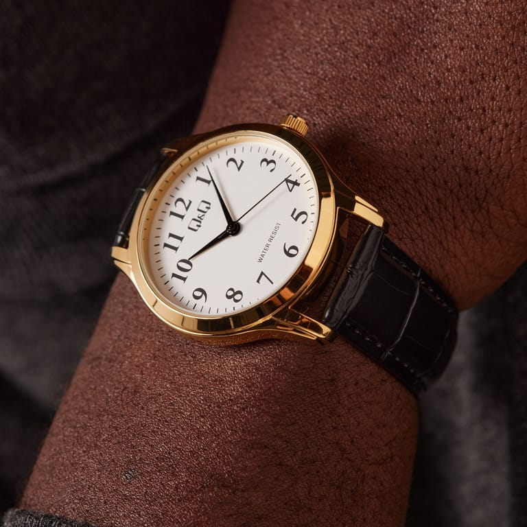 Q&Q herenhorloge met leren band
