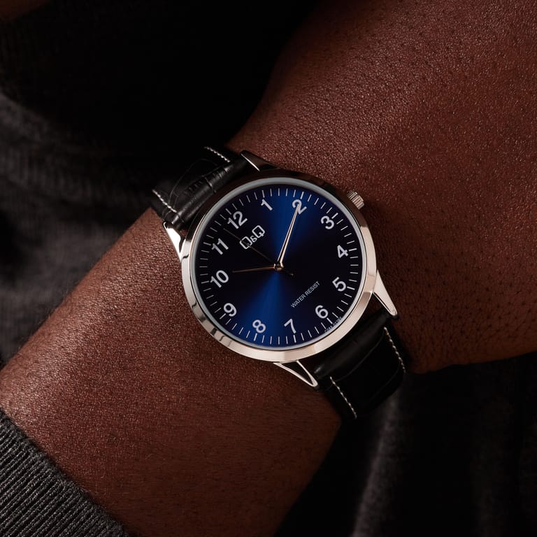 Q&Q herenhorloge met leren band
