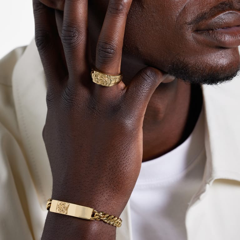 Stainless steel goldplated herenring surinaamse mattenklopper