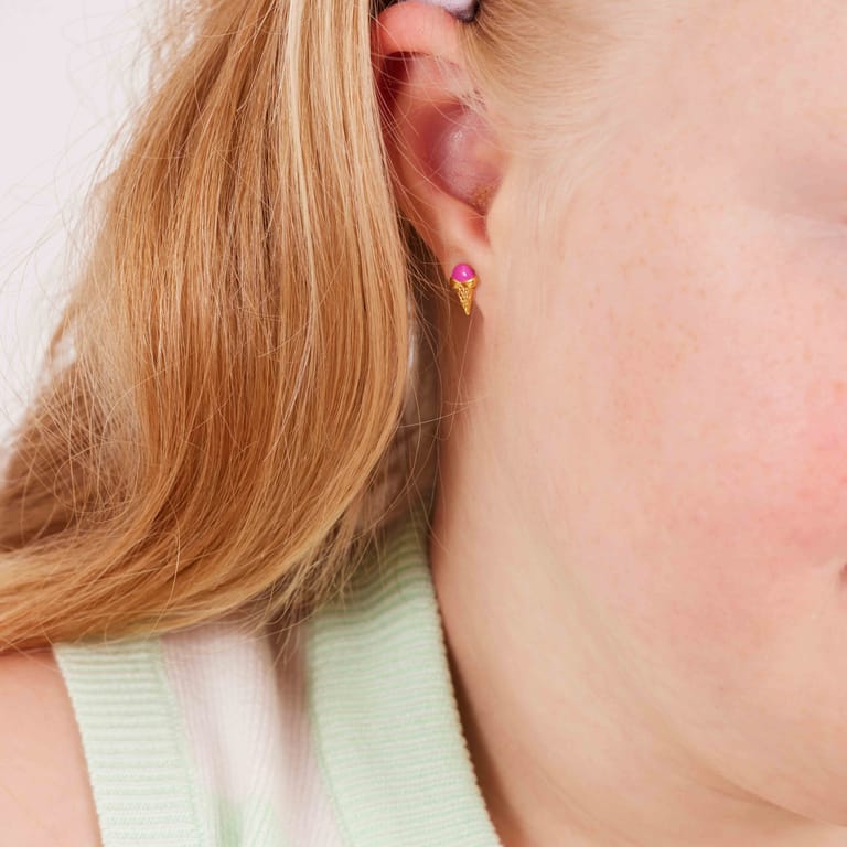 Tiny tips stalen goldplated oorbellen roze ijsjes