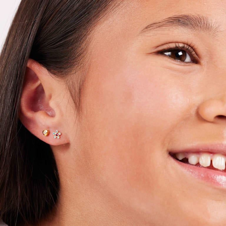 Tiny tips stainless steel goldplated bloem roze kristal