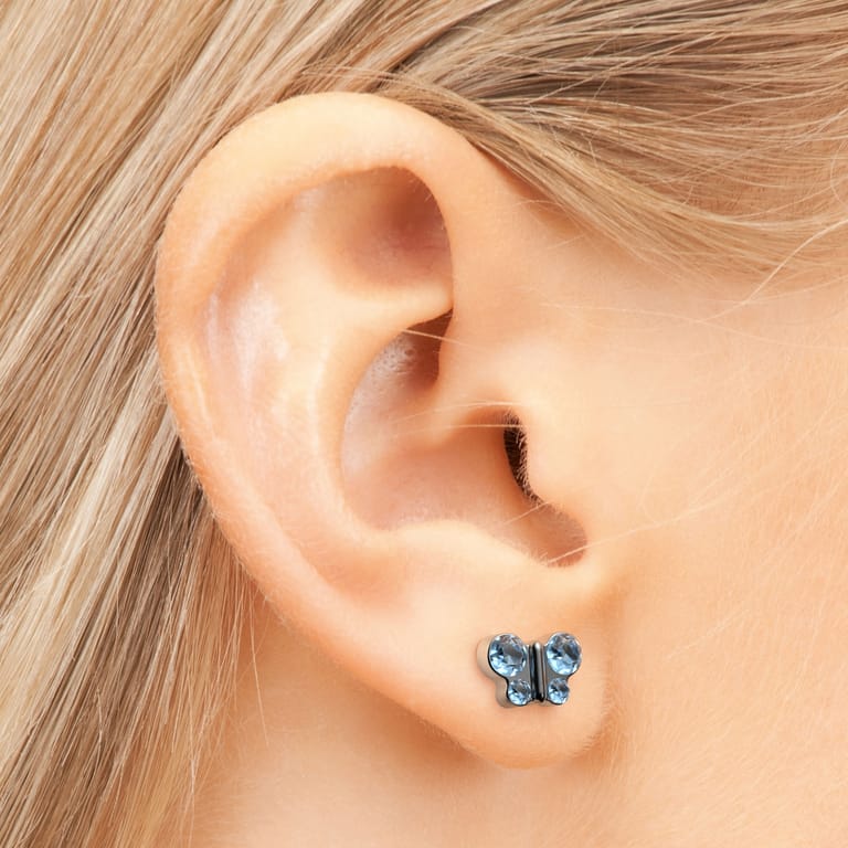 Studex stalen schietoorbel vlinder blauw kristal 344