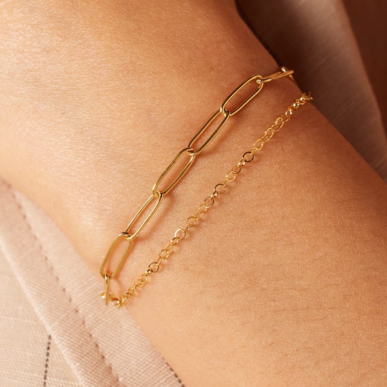 Gerecycleerd stainless steel goldplated armband dubbel