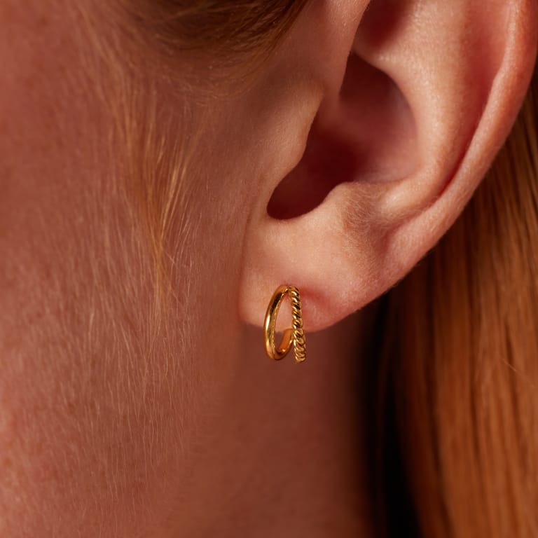 Myla gerecycled stalen goldplated dubbele oorbellen voor dames