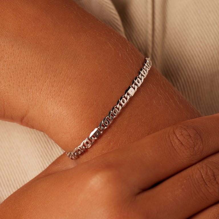 Gerecycleerd zilveren jongens armband platte gourmetschakel. 