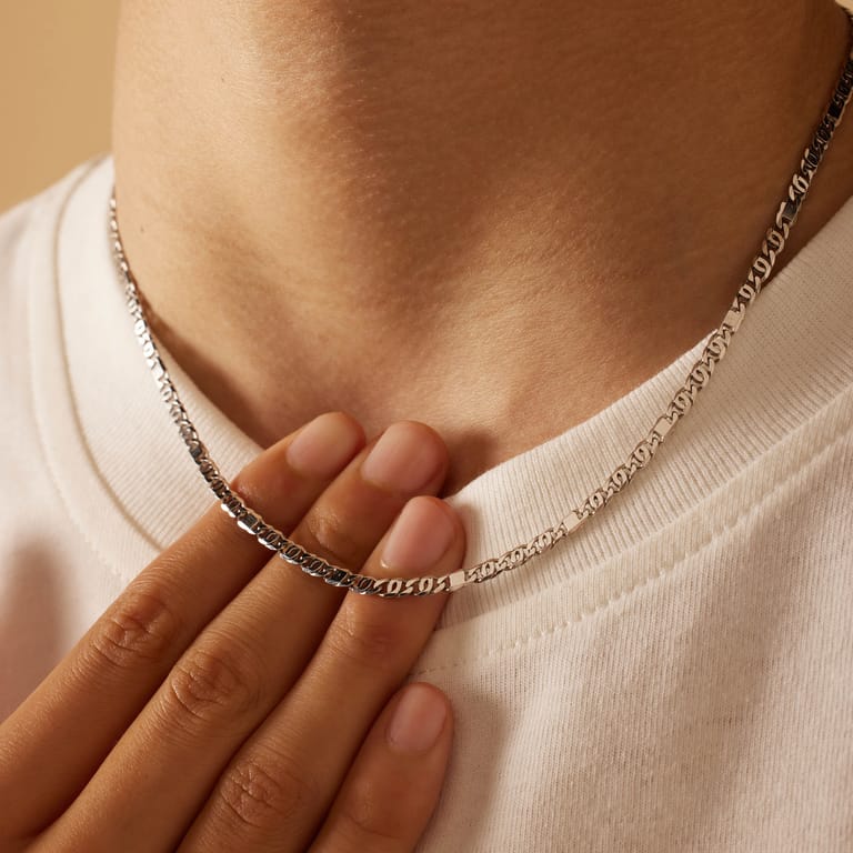 Gerecycled zilveren jongens ketting platte gourmet schakel