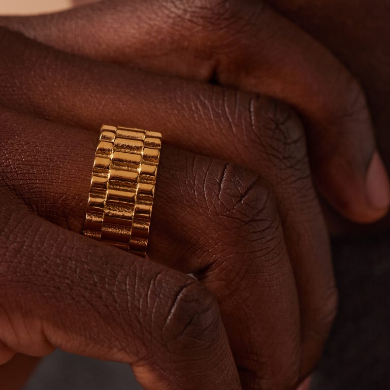 Stalen goldplated herenring